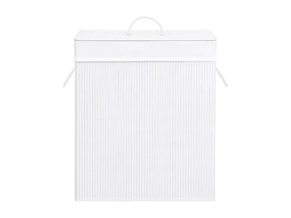 Cesto de Roupa Suja em Bambu Branco com 2 Secções e 100 Litros