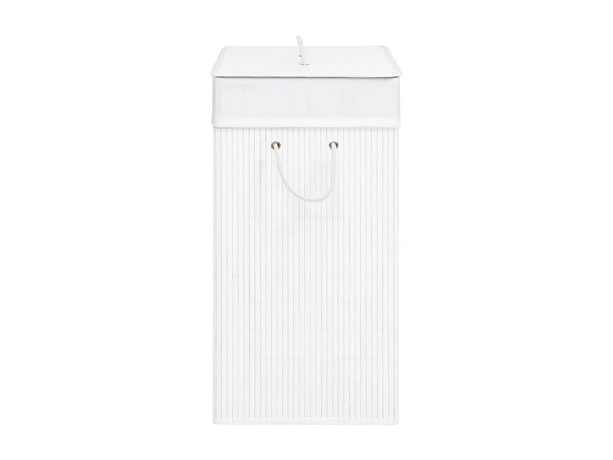 Cesto de Roupa Suja em Bambu Branco com 2 Secções e 100 Litros