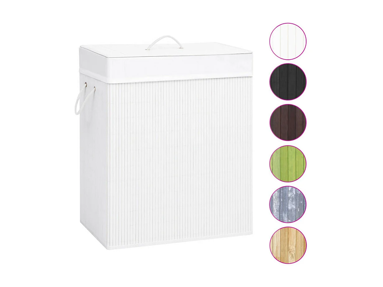 Panier à linge avec 2 sections bambou blanc 100 L