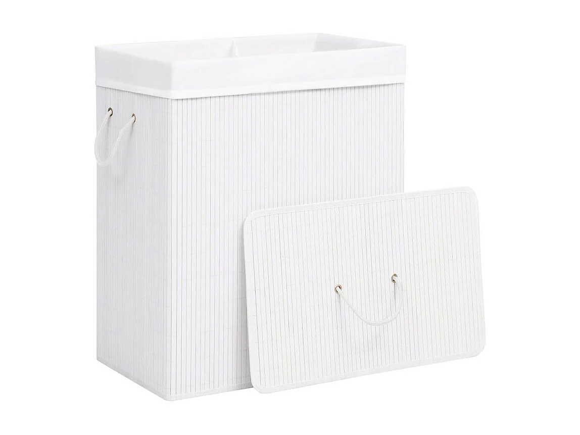 Panier à linge avec 2 sections bambou blanc 100 L