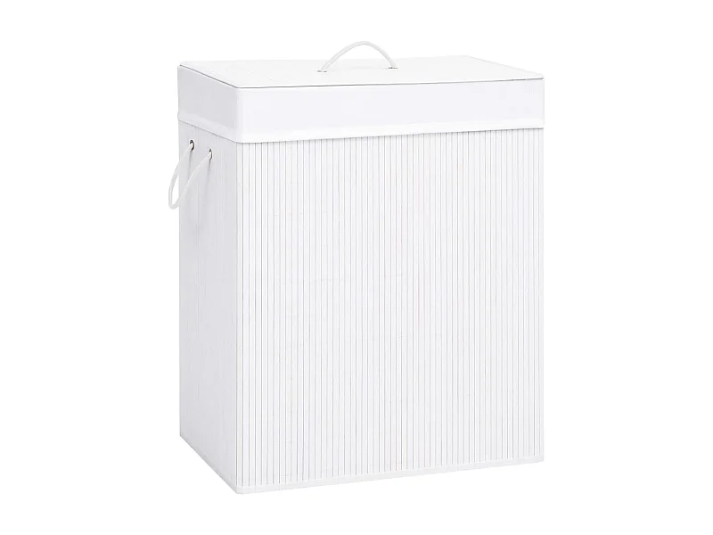 Panier à linge avec 2 sections bambou blanc 100 L