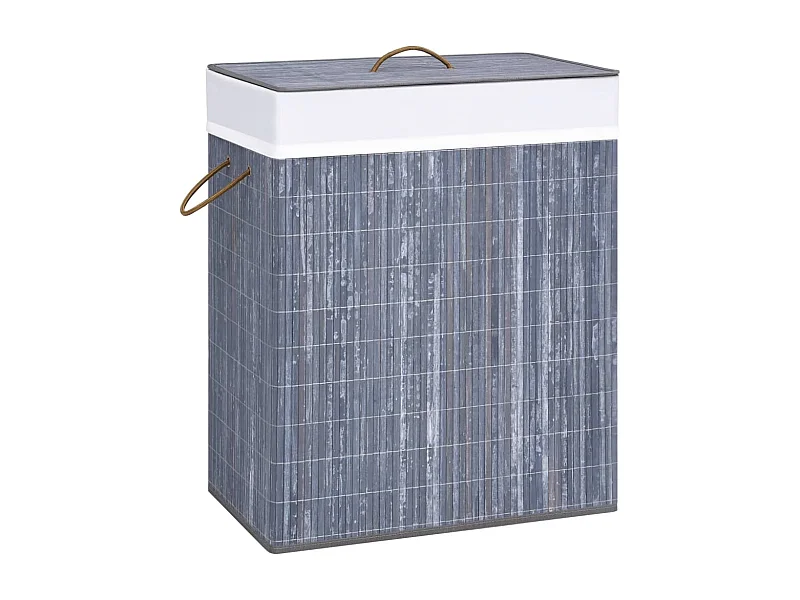 Panier à linge avec 2 sections bambou gris 100 L