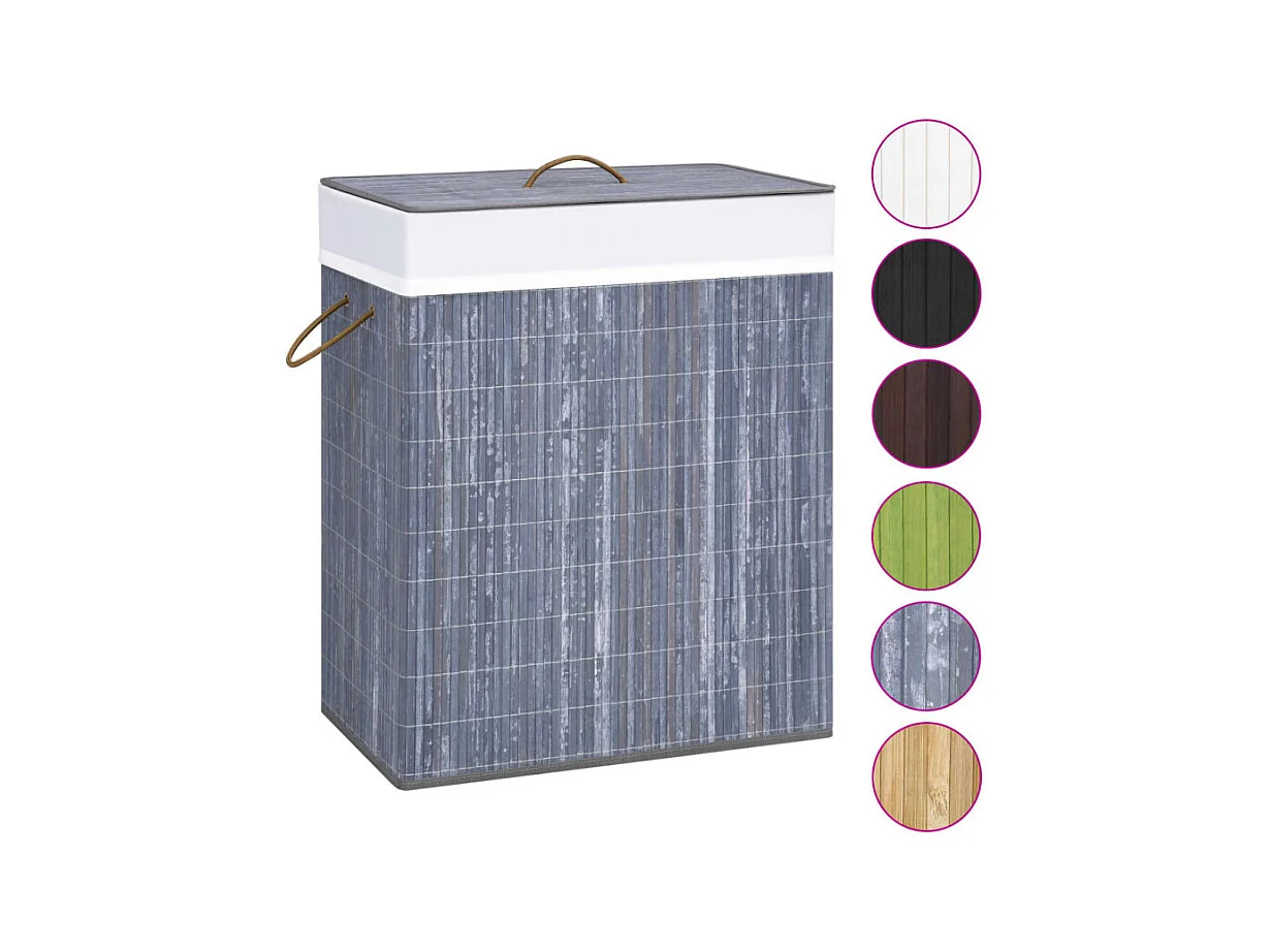 Cesto de Roupa Suja em Bambu Cinza com 2 Seções e 100 Litros