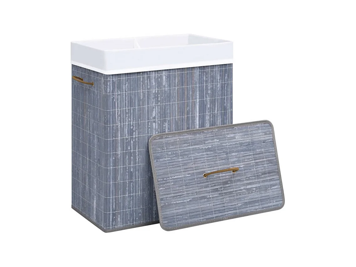 Cesto de Roupa Suja em Bambu Cinza com 2 Seções e 100 Litros