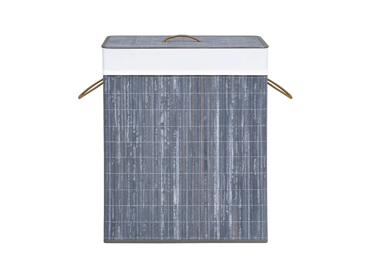 Cesto de Roupa Suja em Bambu Cinza com 2 Seções e 100 Litros