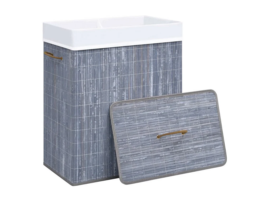 Panier à linge avec 2 sections bambou gris 100 L