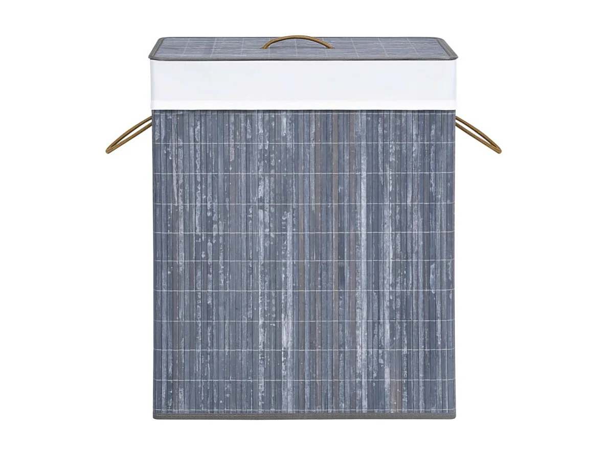 Panier à linge avec 2 sections bambou gris 100 L