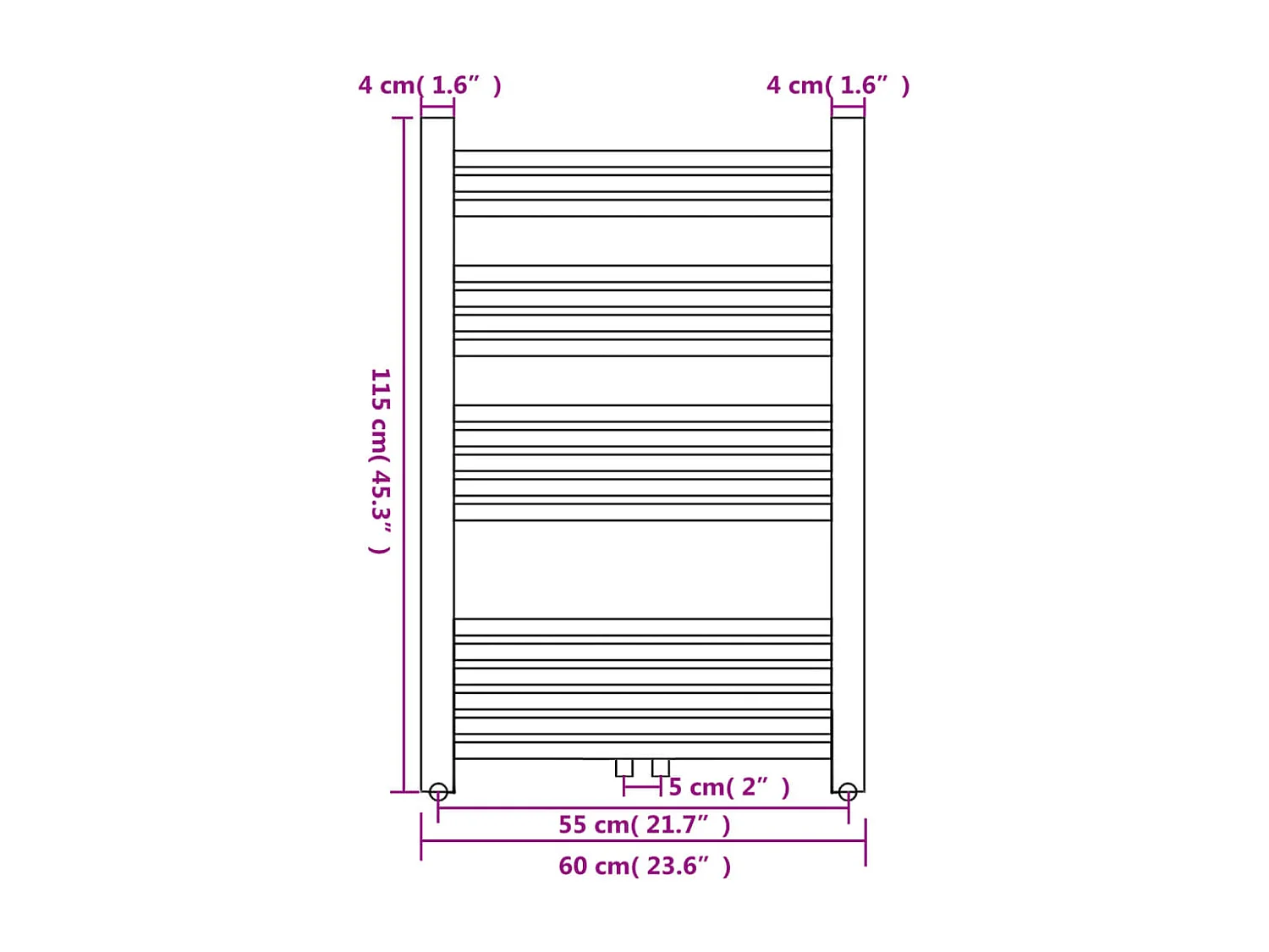 Radiateur sèche-serviettes vertical de salle de bain 600x1160mm