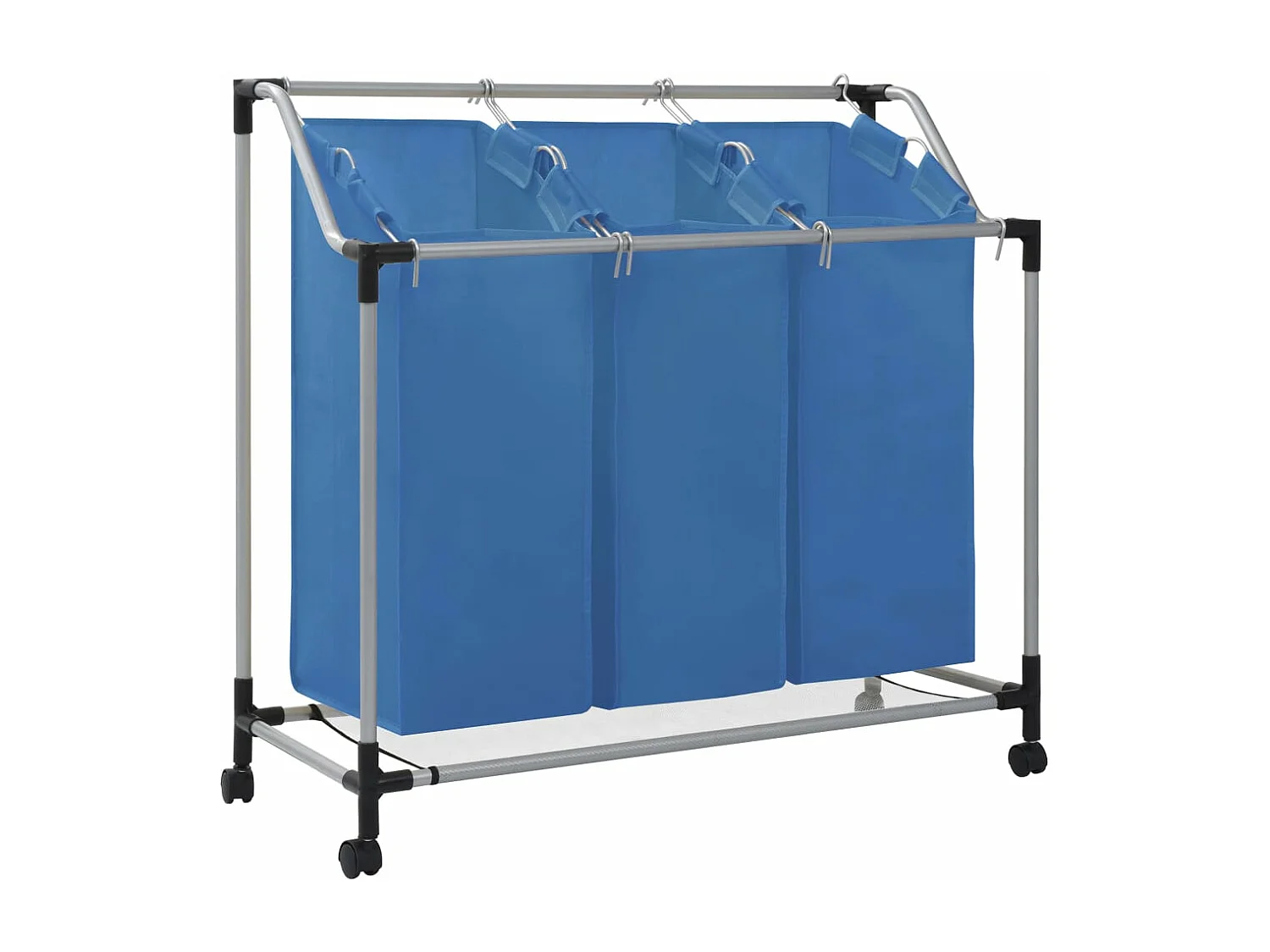 Wäschesortierer mit 3 Taschen Blau Stahl