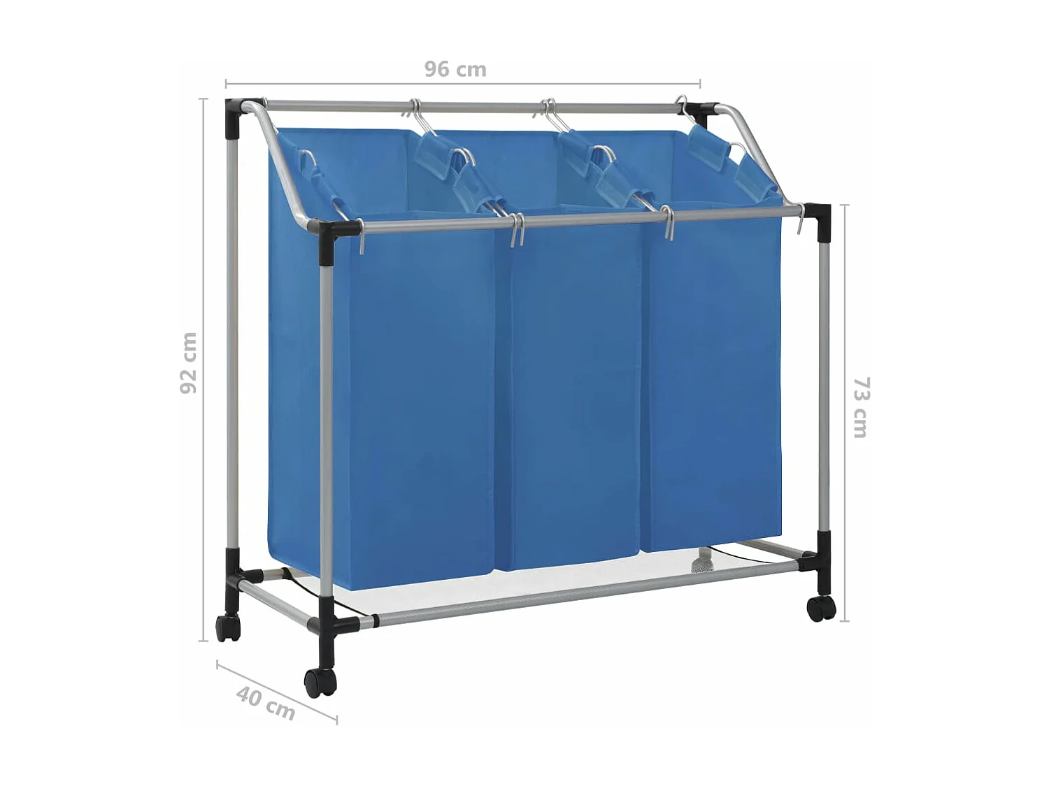 Wäschesortierer mit 3 Taschen Blau Stahl