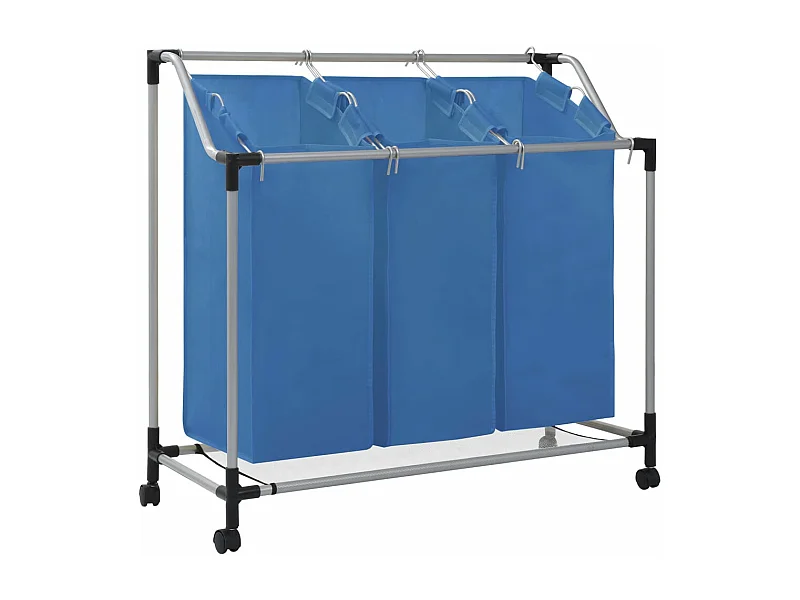 Separador de Roupa Suja com 3 Sacos em Aço Azul - Organize Sua Lavanderia