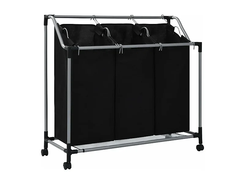 Wäschekorb mit 3 Taschen Schwarz Stahl