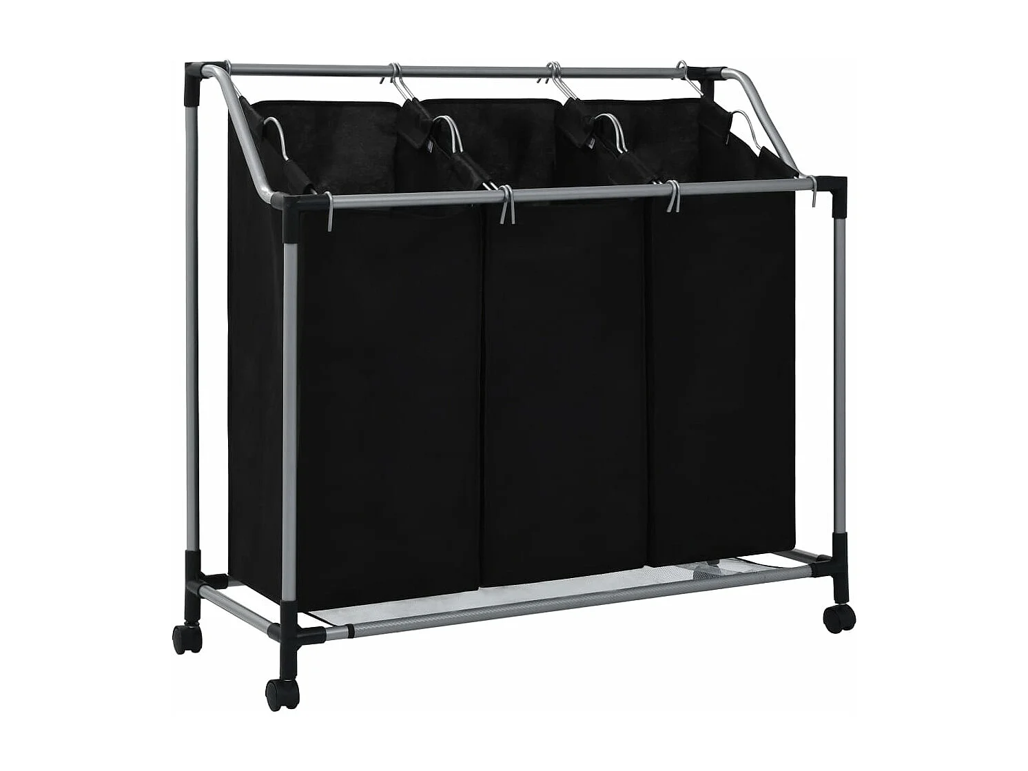 Wäschekorb mit 3 Taschen Schwarz Stahl