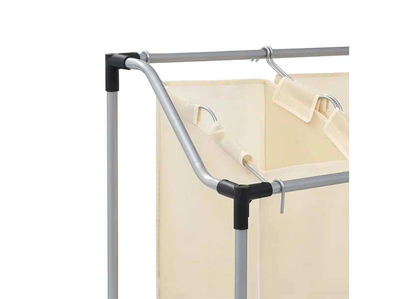 Wäschekorb mit 3 Taschen Creme Stahl