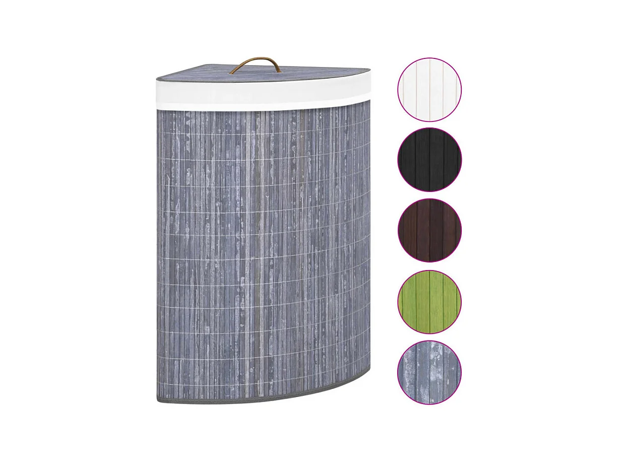 Panier à linge d angle Bambou Gris 60 L
