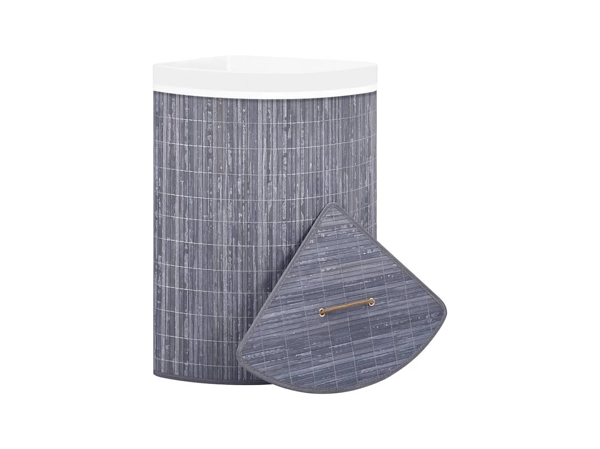 Panier à linge d angle Bambou Gris 60 L