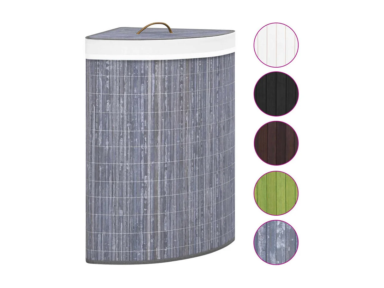 Cesto de Canto para Roupa Suja em Bambu Cinzento de 60 Litros