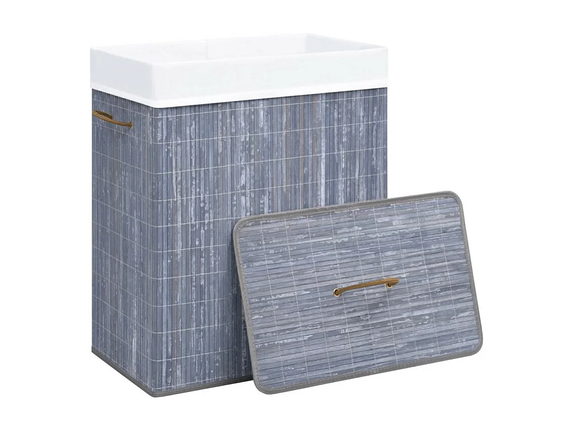 Panier à linge avec une seule section bambou gris 83 L