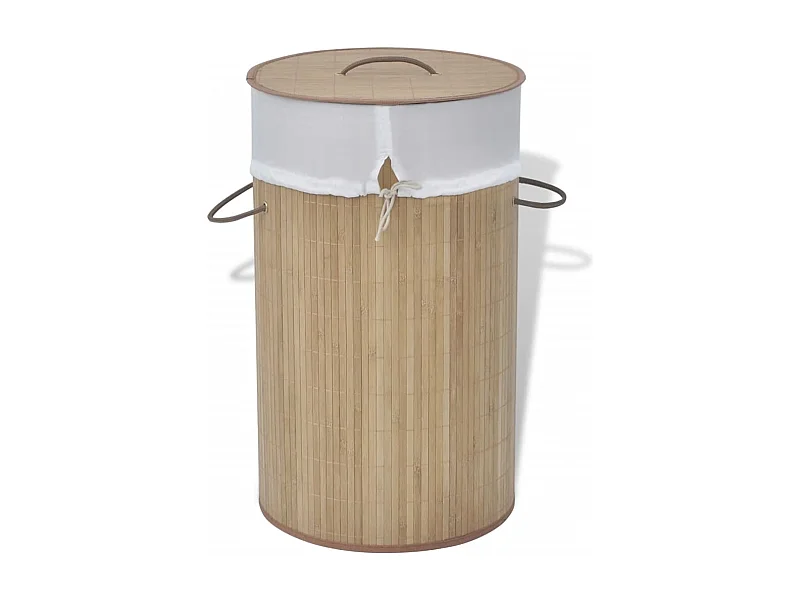 Cesto de Roupa Suja Redondo em Bambu Natural - Estilo e Praticidade para o Seu Lar