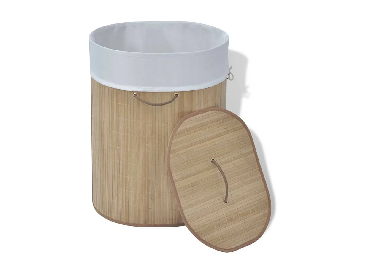 Cesto Oval de Roupa Suja em Bambu Natural para Casa e Decoração