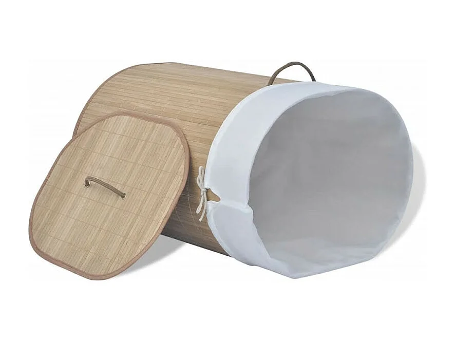 Cesto Oval de Roupa Suja em Bambu Natural para Casa e Decoração