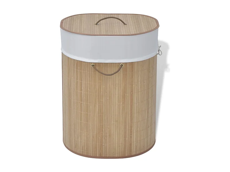 Cesto Oval de Roupa Suja em Bambu Natural para Casa e Decoração