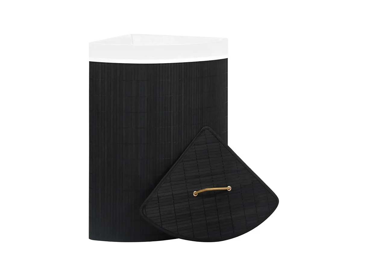 Eck-Wäschekorb Bambus Schwarz 60 L