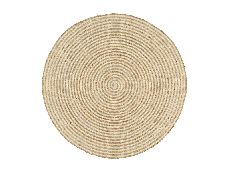 Tapis fait à la main Jute avec design de spirale Blanc 90 cm