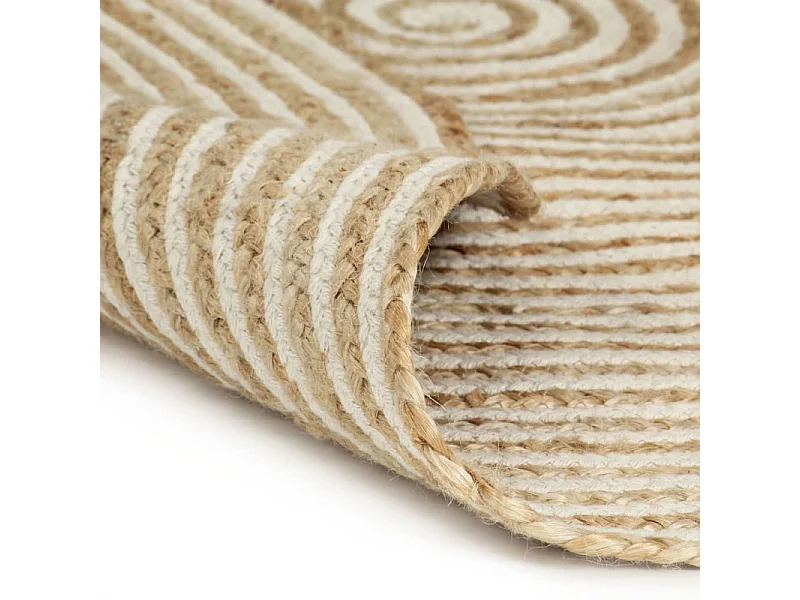Tapis fait à la main Jute avec design de spirale Blanc 90 cm