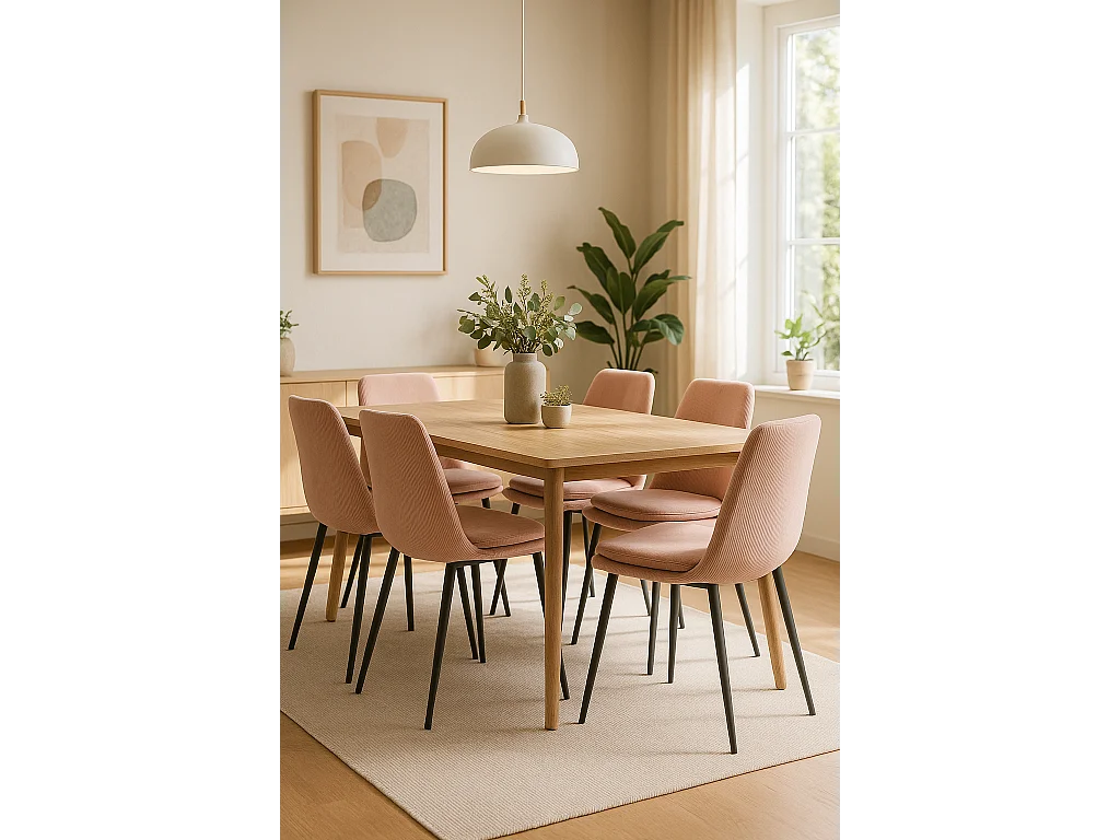 Lot de 4 chaises design YAM, tissu à rayures (rose)