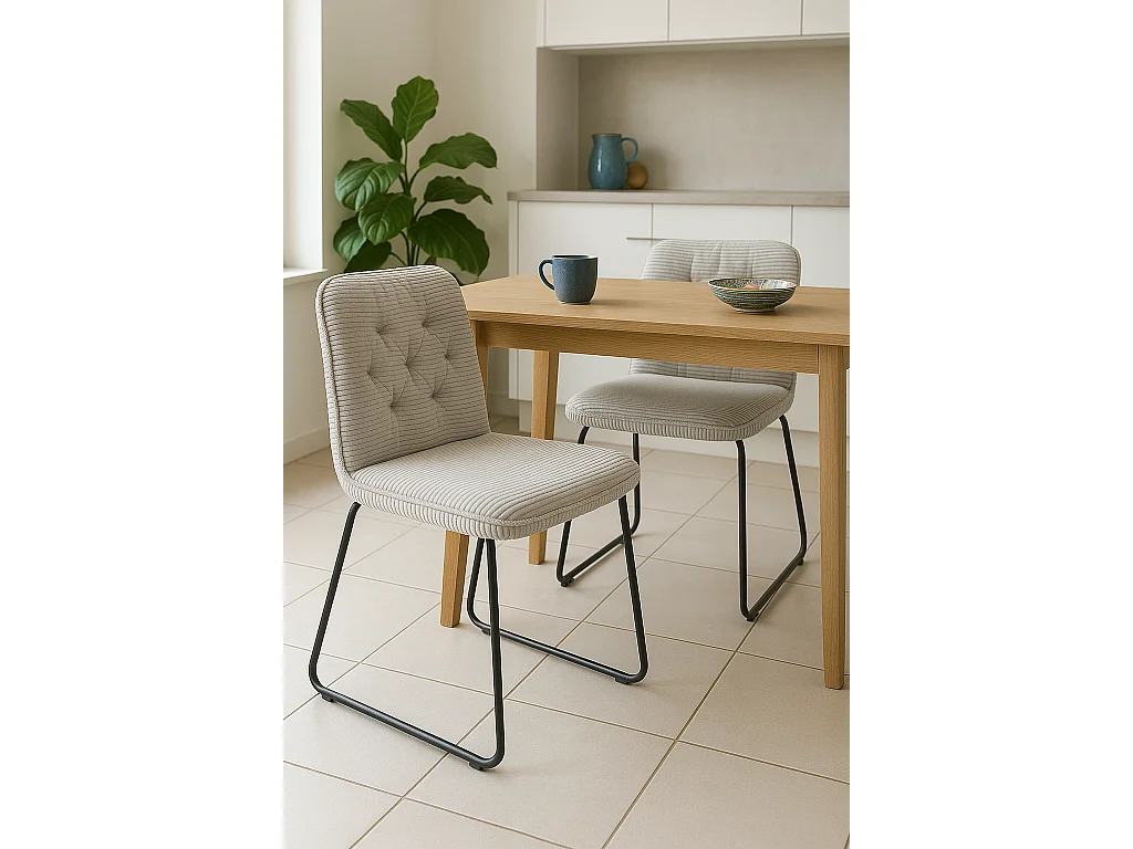 Lot de 2 chaises vintage ZELI, tissu à rayures (gris)