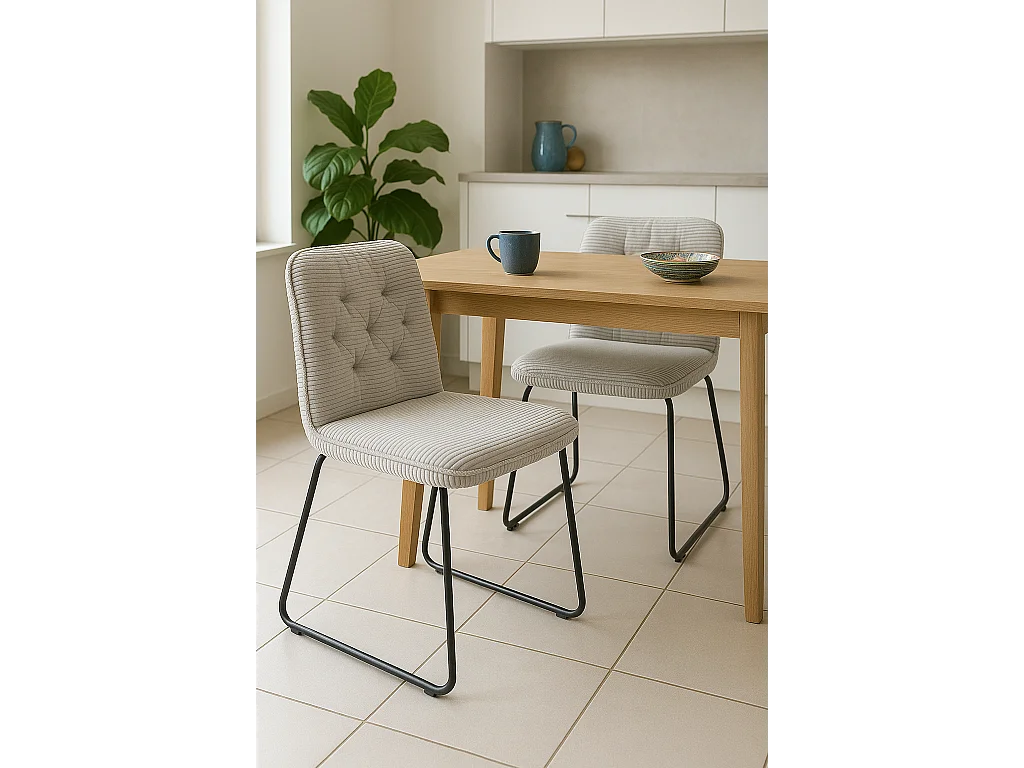 Lot Van 2 Vintage Stoelen Zeli – Gestreepte Stof Grijs