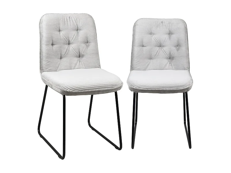 Lot de 2 chaises vintage ZELI, tissu à rayures (gris)