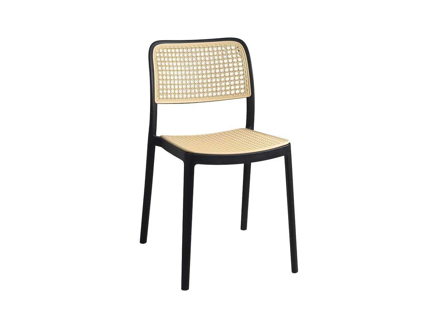 Lot de 2 chaises de cuisine empilables YAO, imitation rotin noir et beige