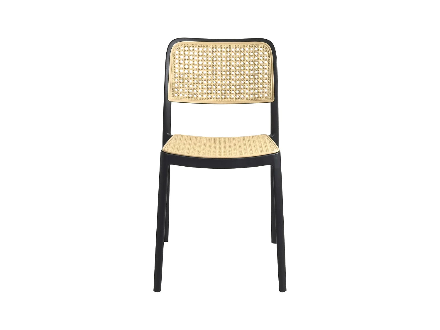 Lot de 2 chaises de cuisine empilables YAO, imitation rotin noir et beige
