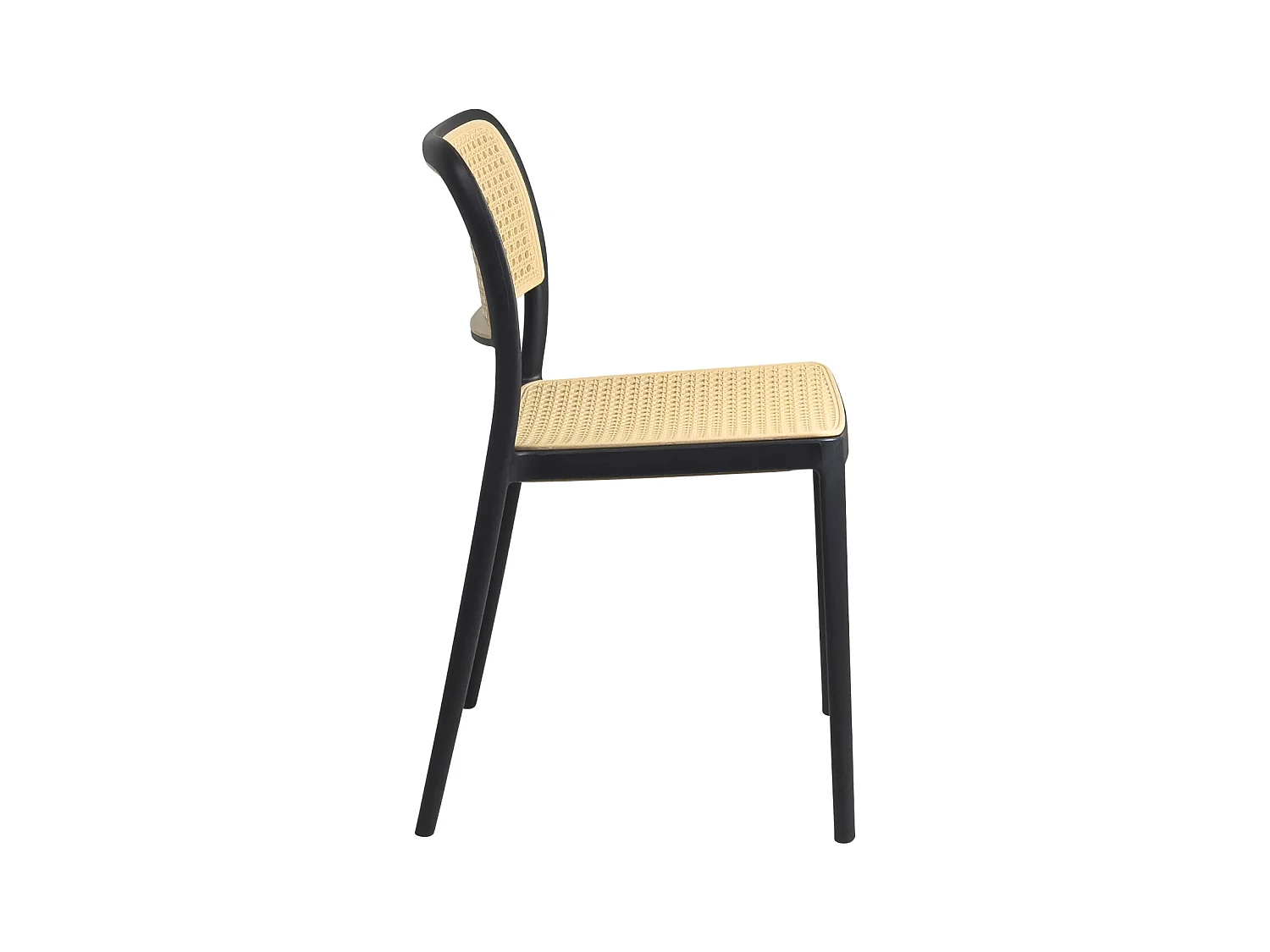 Lot de 2 chaises de cuisine empilables YAO, imitation rotin noir et beige