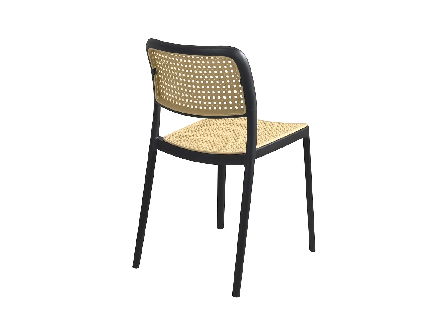 Lot de 2 chaises de cuisine empilables YAO, imitation rotin noir et beige