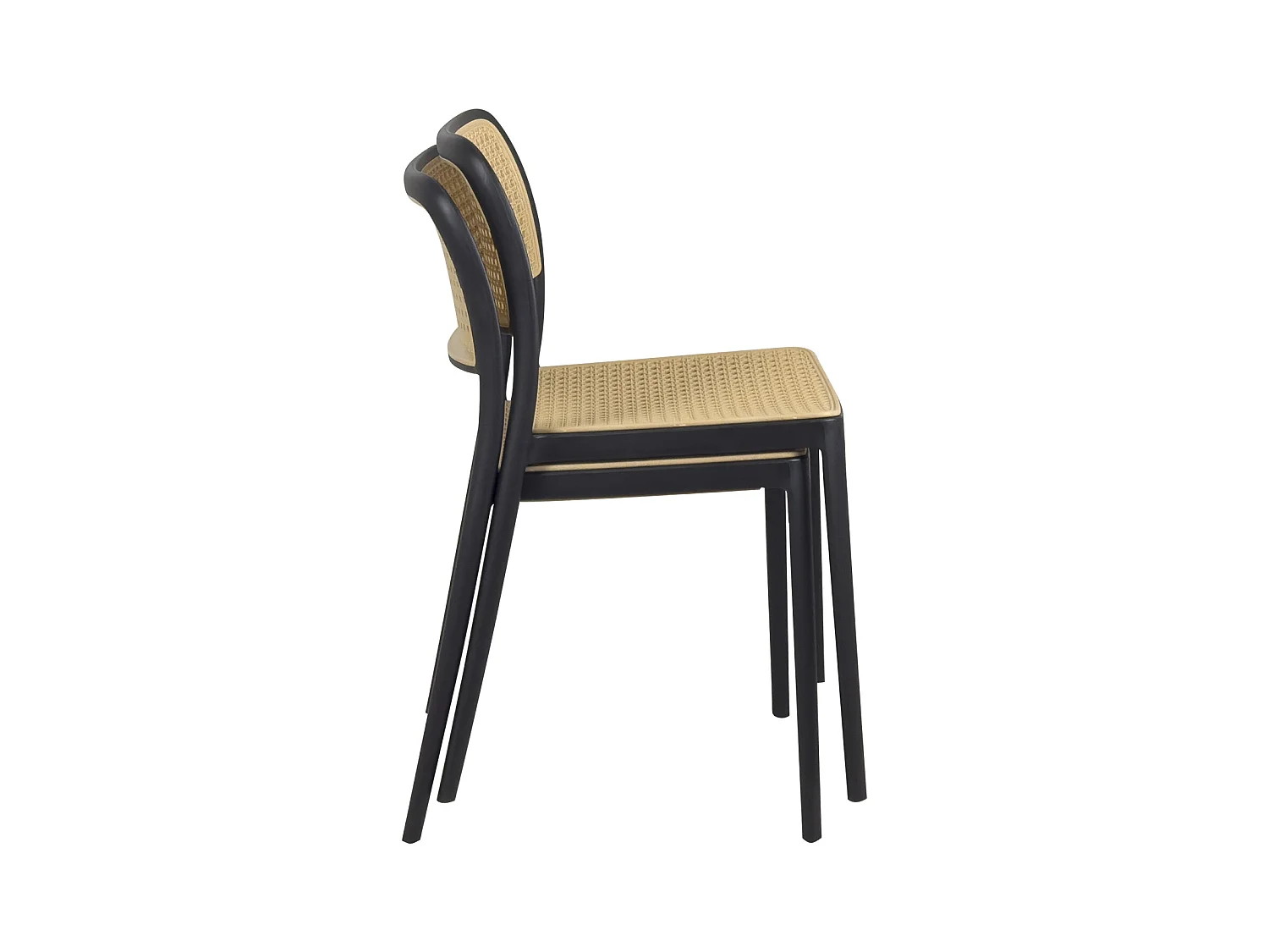 Lot de 2 chaises de cuisine empilables YAO, imitation rotin noir et beige