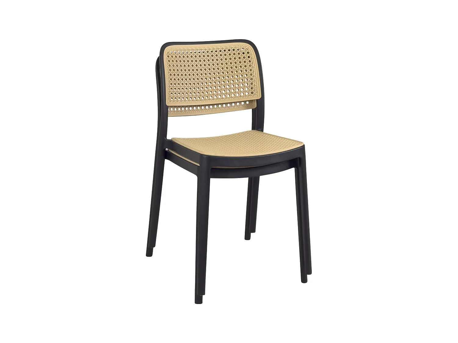 Lot de 2 chaises de cuisine empilables YAO, imitation rotin noir et beige