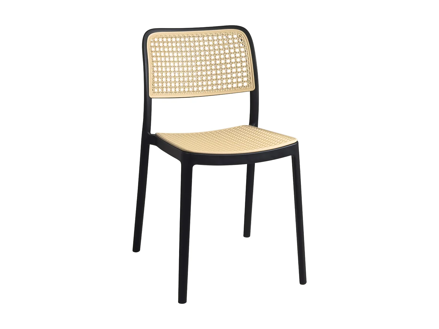 Lote de 2 sillas de cocina apilables Yao – Imitación ratán negro y beige