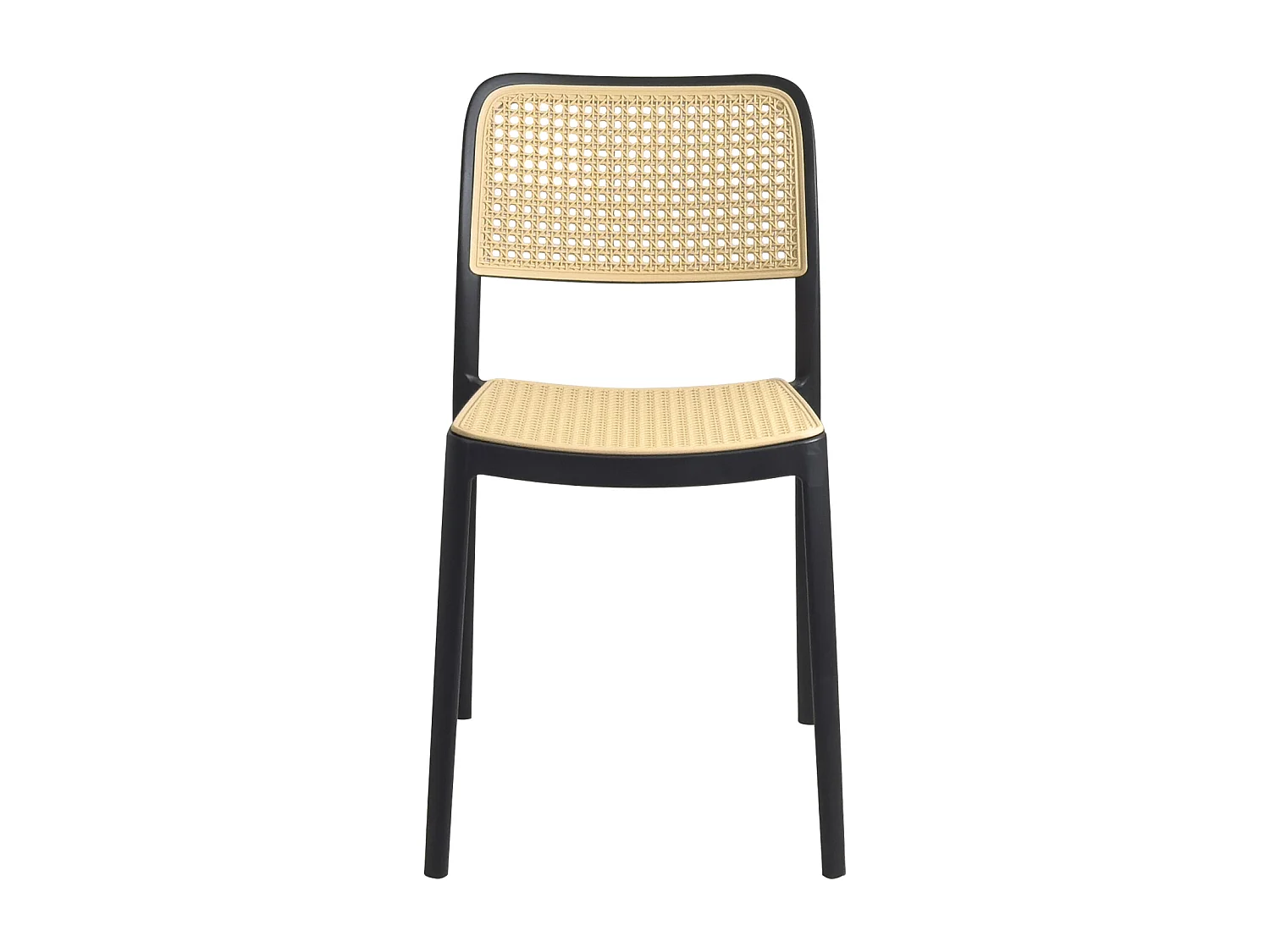 Lote de 2 sillas de cocina apilables Yao – Imitación ratán negro y beige
