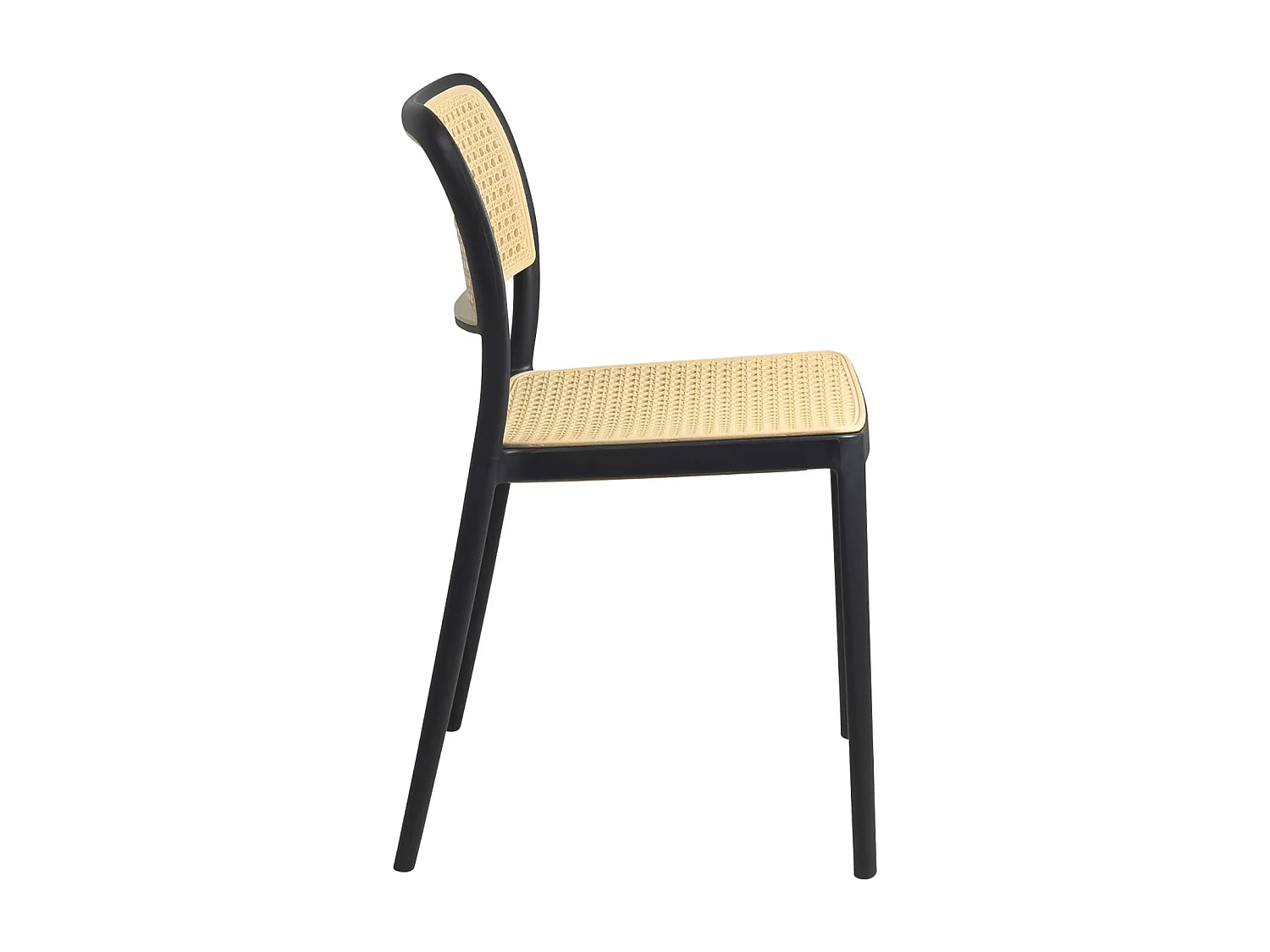 Lote de 2 sillas de cocina apilables Yao – Imitación ratán negro y beige