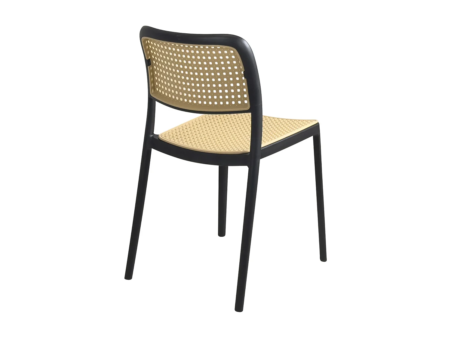 Lote de 2 sillas de cocina apilables Yao – Imitación ratán negro y beige