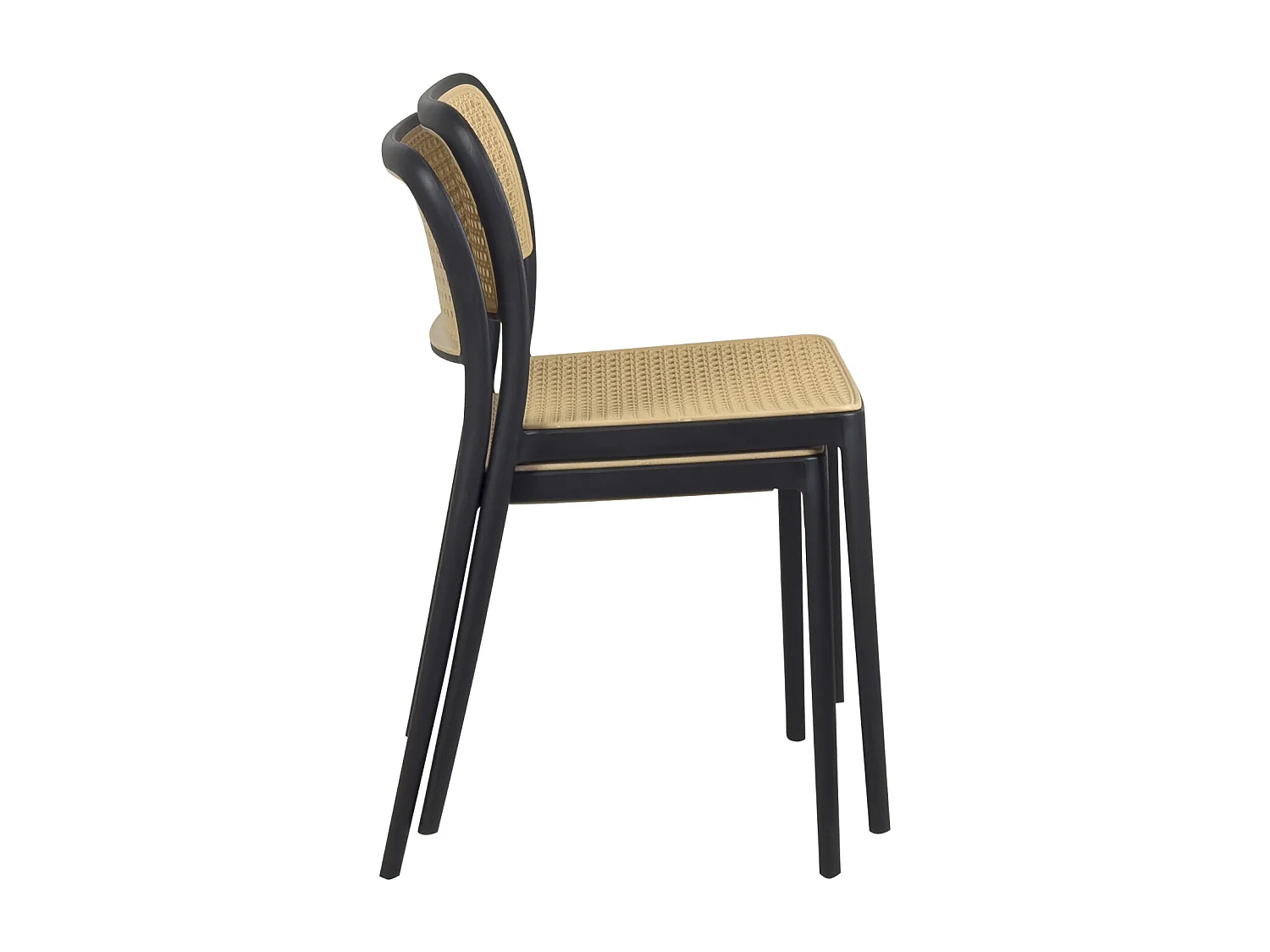 Lote de 2 sillas de cocina apilables Yao – Imitación ratán negro y beige