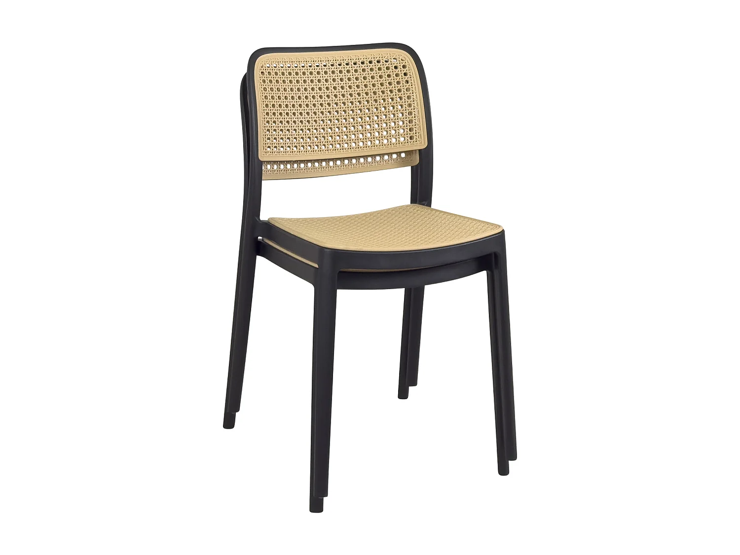 Lote de 2 sillas de cocina apilables Yao – Imitación ratán negro y beige