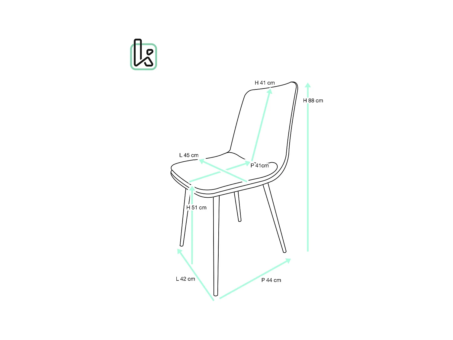 Lot de 4 chaises design YAM, tissu à rayures (bleu)