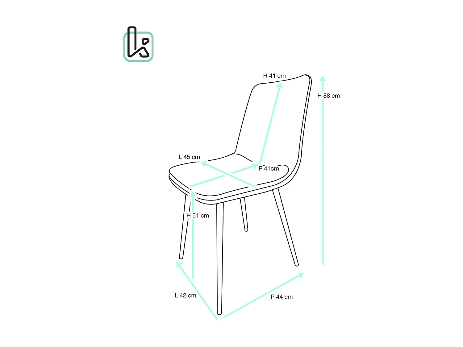 Lot de 4 chaises design YAM, tissu à rayures (bleu)