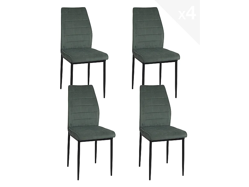 Lot de 4 chaises de salle à manger MILO, tissu rayé (vert)