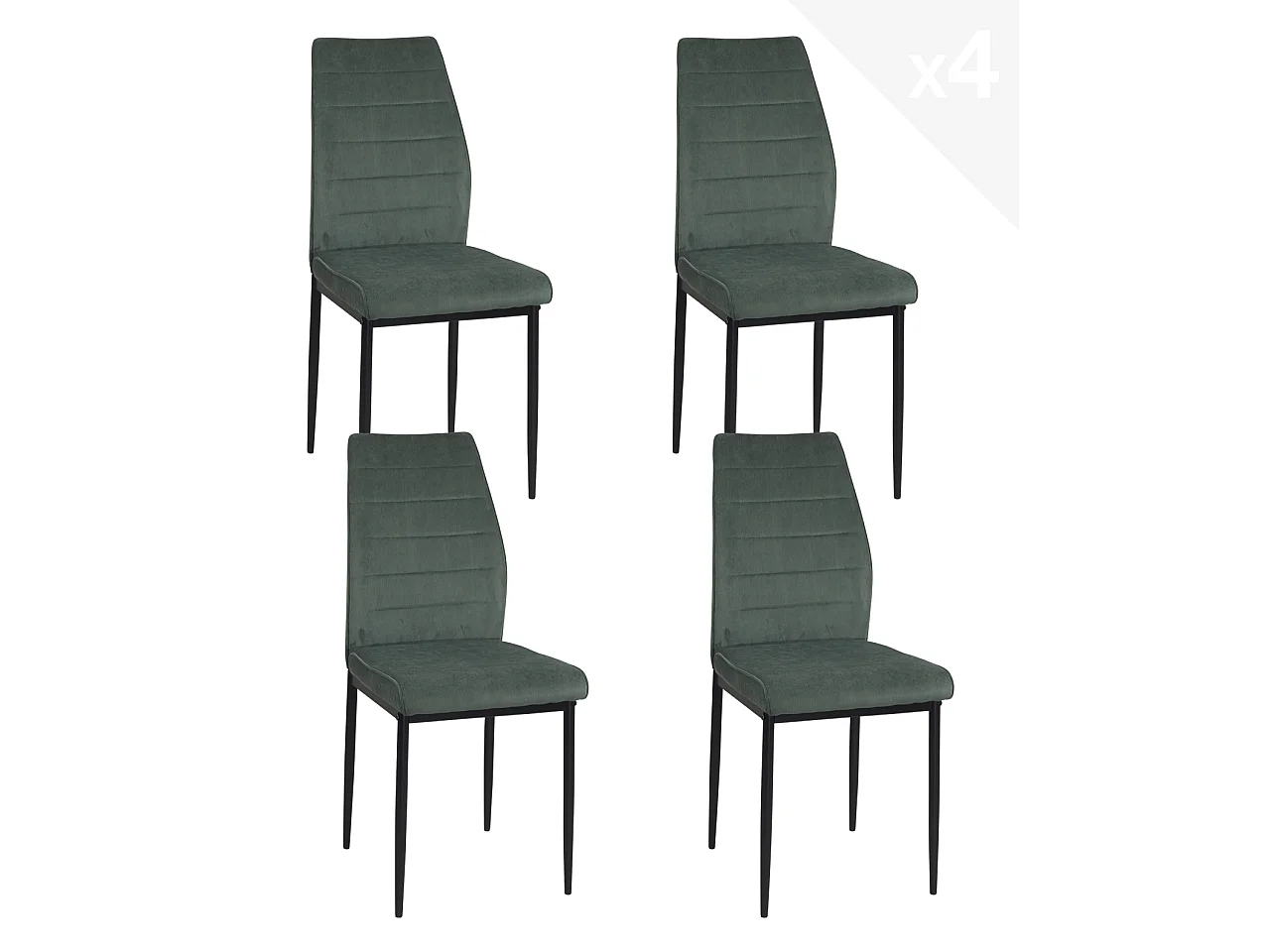 Lot de 4 chaises de salle à manger MILO, tissu rayé (vert)
