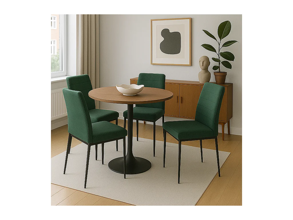 Lot de 4 chaises de salle à manger MILO, tissu rayé (vert)